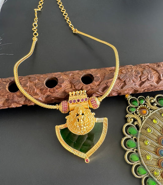 Gold tone ruby ball pink-green lakshmi-palakka kodi necklace dj-51318