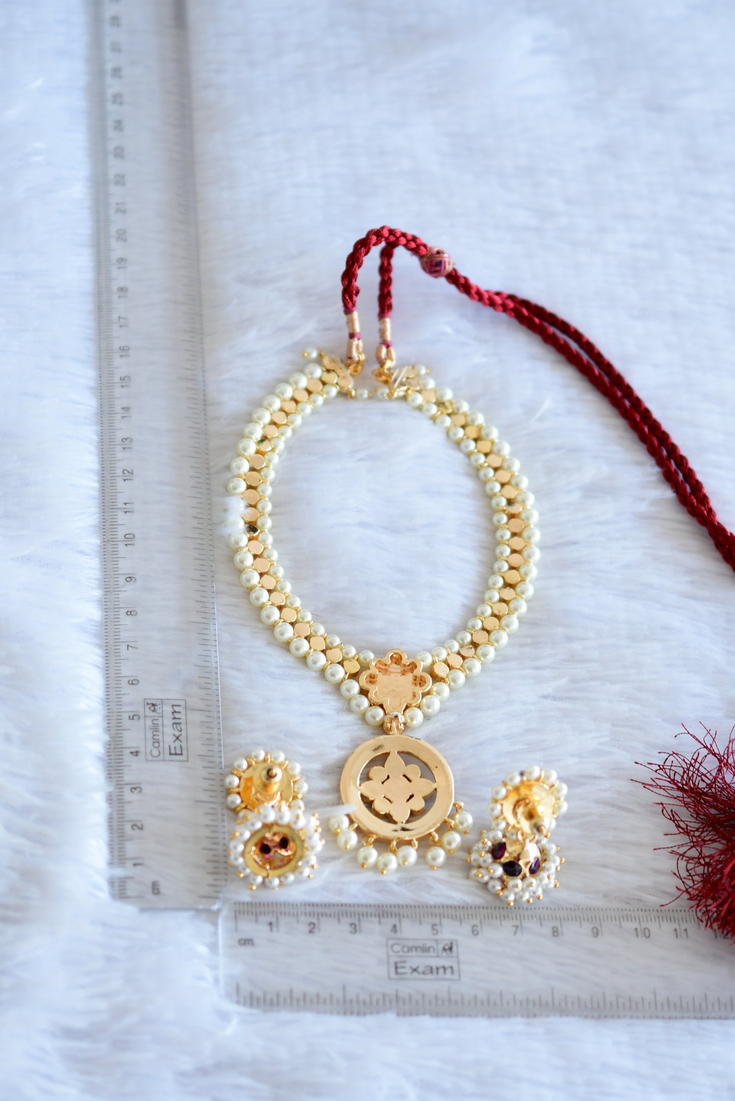 Gold tone precious kemp-green pearl attigai necklace set dj-52534