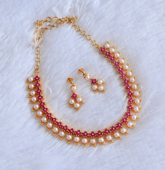 Gold tone ruby stone pearl mango necklace set dj-53036