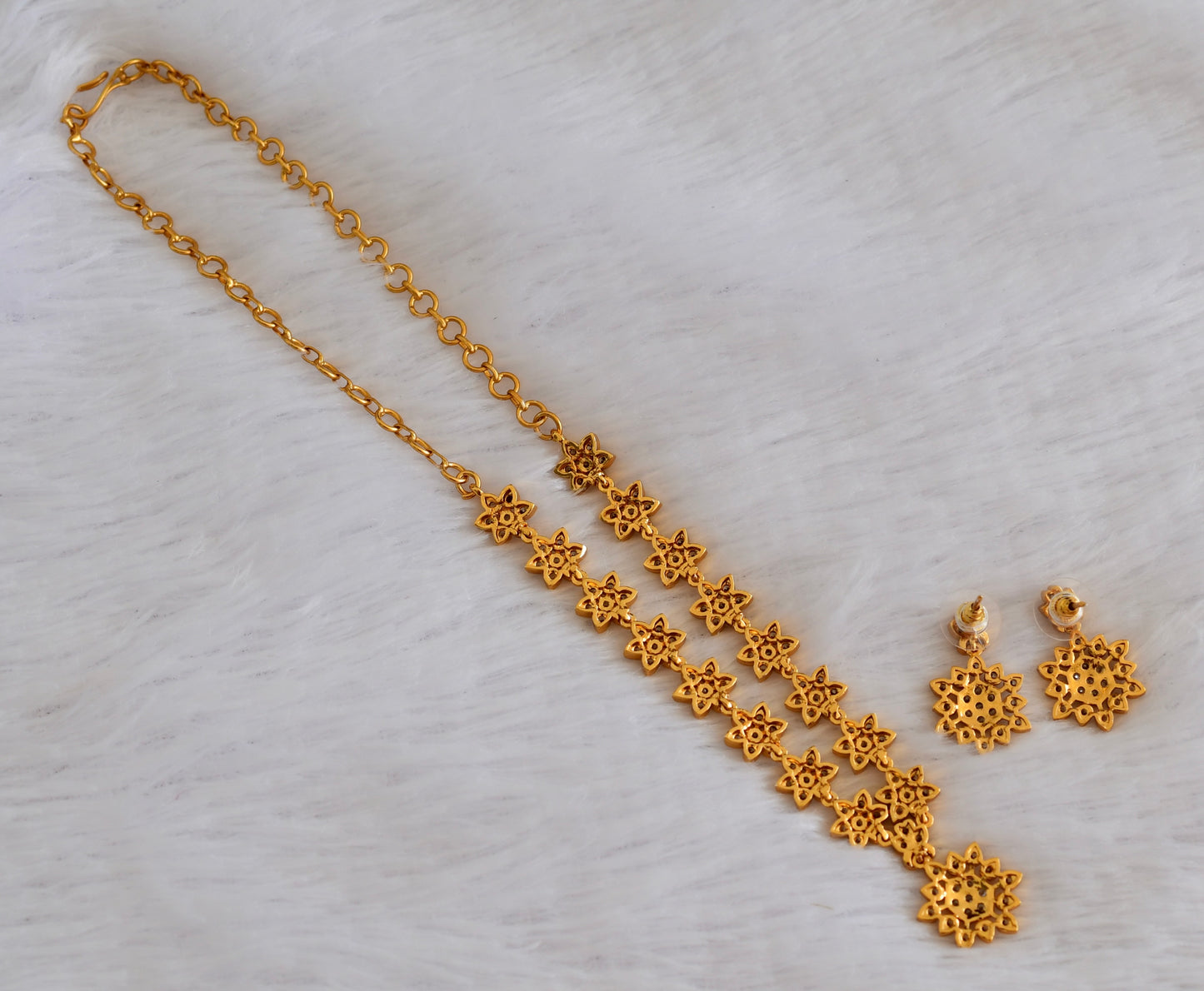Antique gold tone white flower necklace set dj-53338