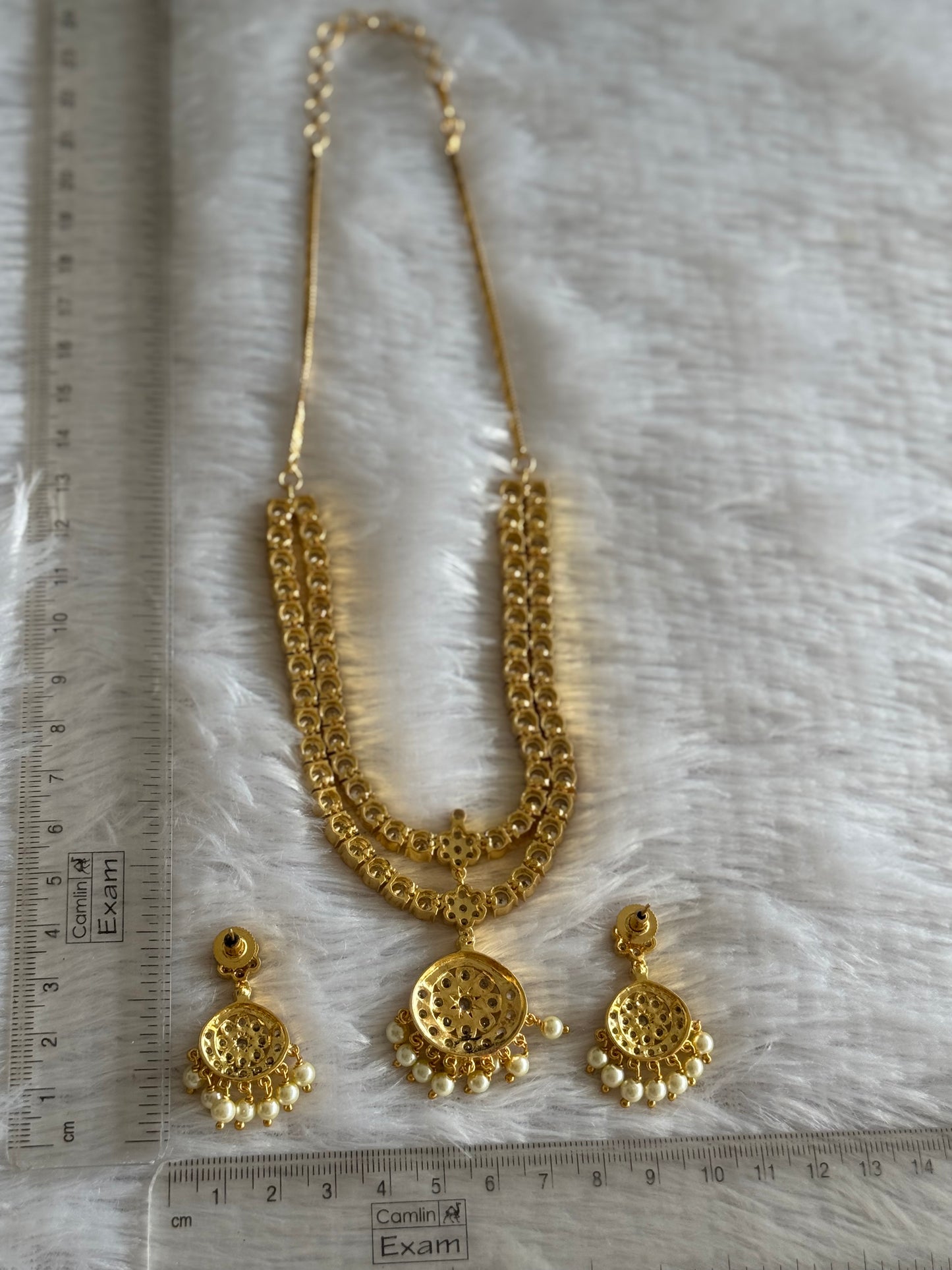 Gold tone AD white south indian style double layer necklace set dj-51672