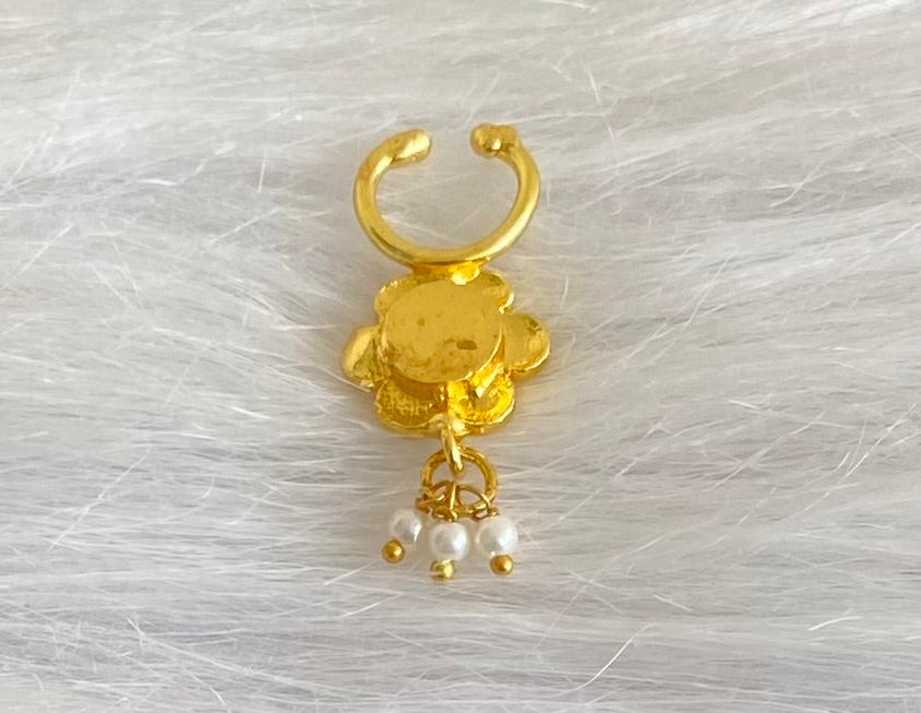 Gold tone pink stone pearl nose pin/bulakku dj-53814