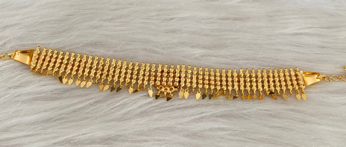 Gold tone kerala style elakka pink-green stone choker necklace dj-55022