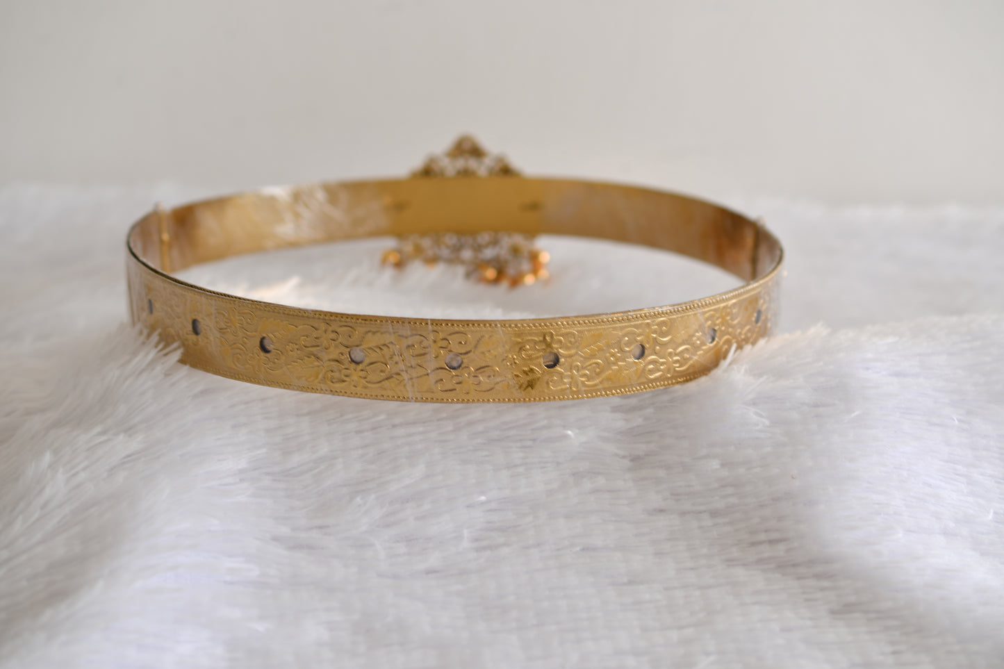 Antique gold tone cz sea green peacock flower waist band dj-52676