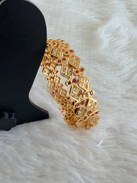 Gold tone AD pink-white bangles(2.8) Dj-53289
