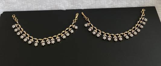 Two tone cz white stone flower ear side chain dj-54064