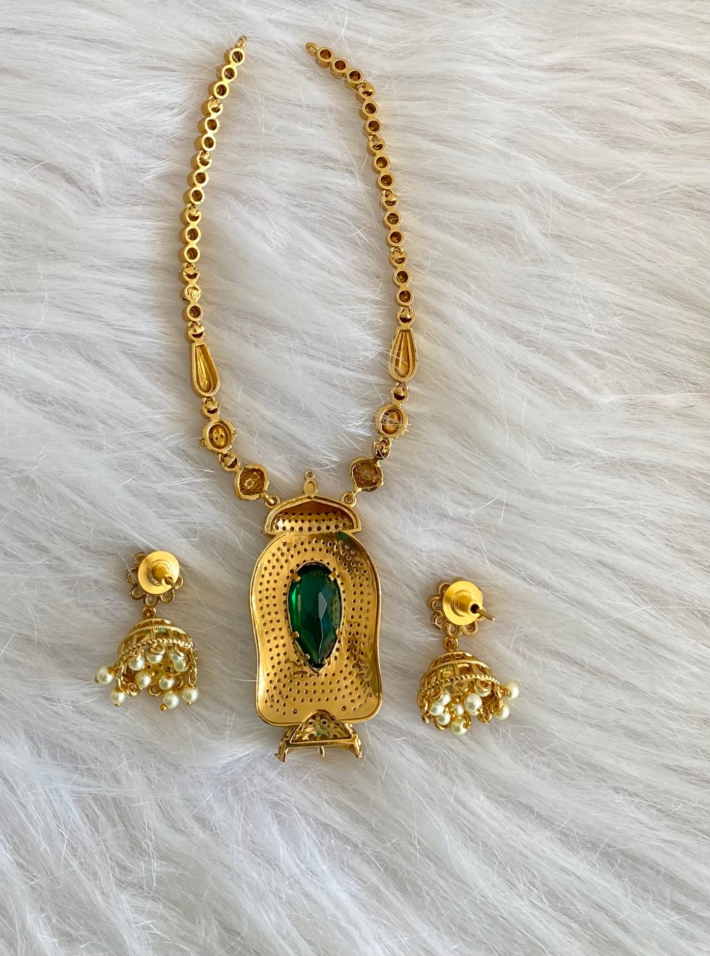 Antique gold tone green-white Kerala style necklace set dj-52619
