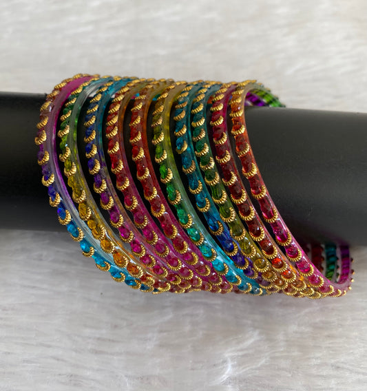 Set of 10 multi color glass bangles(2.8) dj-52874