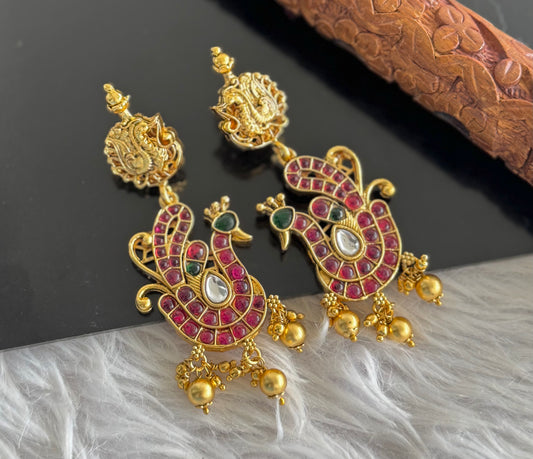 Matte finish kemp-green long peacock earrings dj-51104