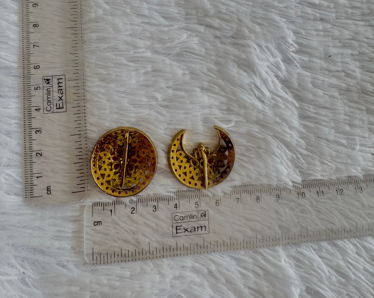 Antique gold tone kemp-green-white sun moon hair jewel dj-52019