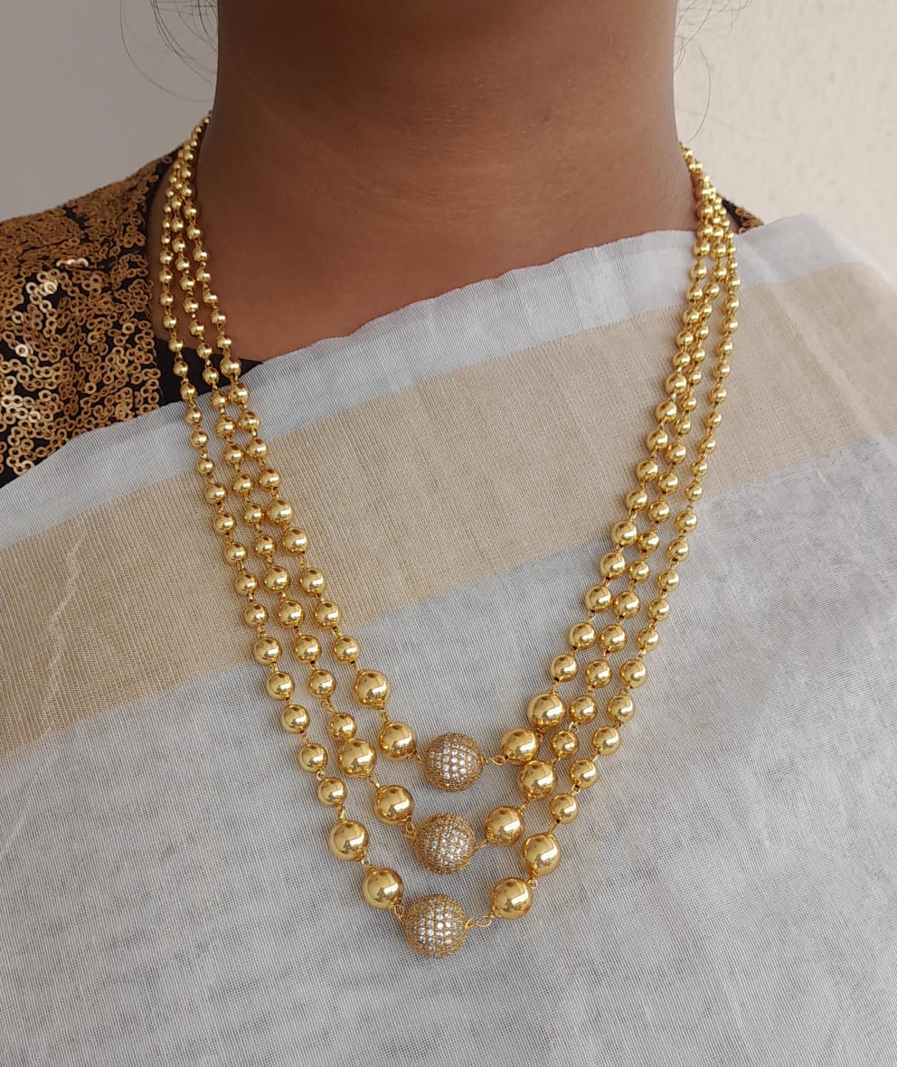 Gold tone white balls multi layer necklace set dj-39625