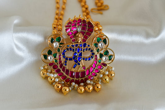 Gold tone pink-blue-green kundan jadau Shri Krishna necklace dj-52572