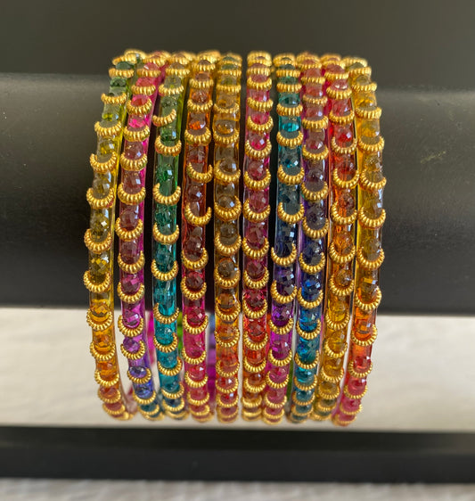 Set of 10 multi color glass bangles(2.6) dj-52999