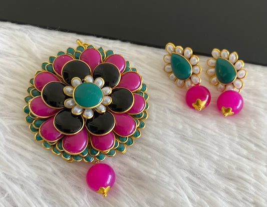 Gold tone pacchi flower round pendent set dj-52958