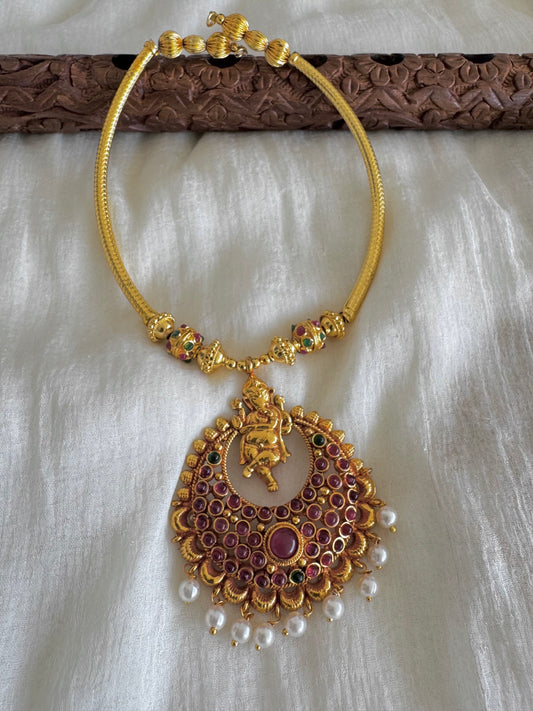 Antique gold tone kemp-green ganesha necklace dj-52614