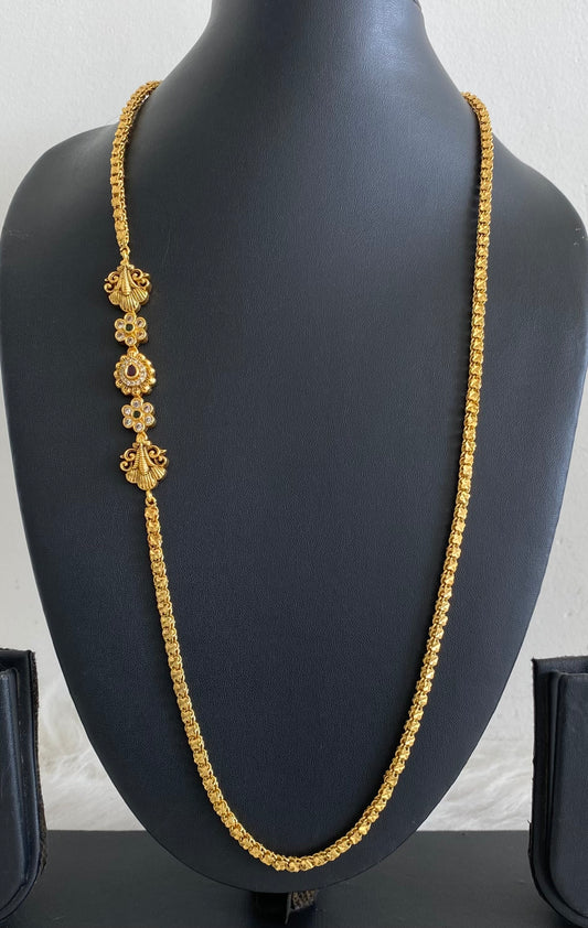 Antique gold tone pink-green-white stone mugappu chain dj-54798