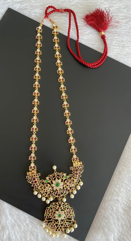 Gold tone precious kemp-green-white pearl flower haar Dj-52906