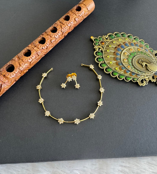 Antique gold tone cz white flower necklace set dj-52121