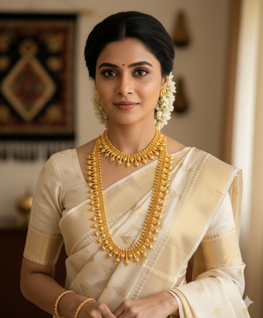 Matte Gold tone kerala style heart combo set dj-51647