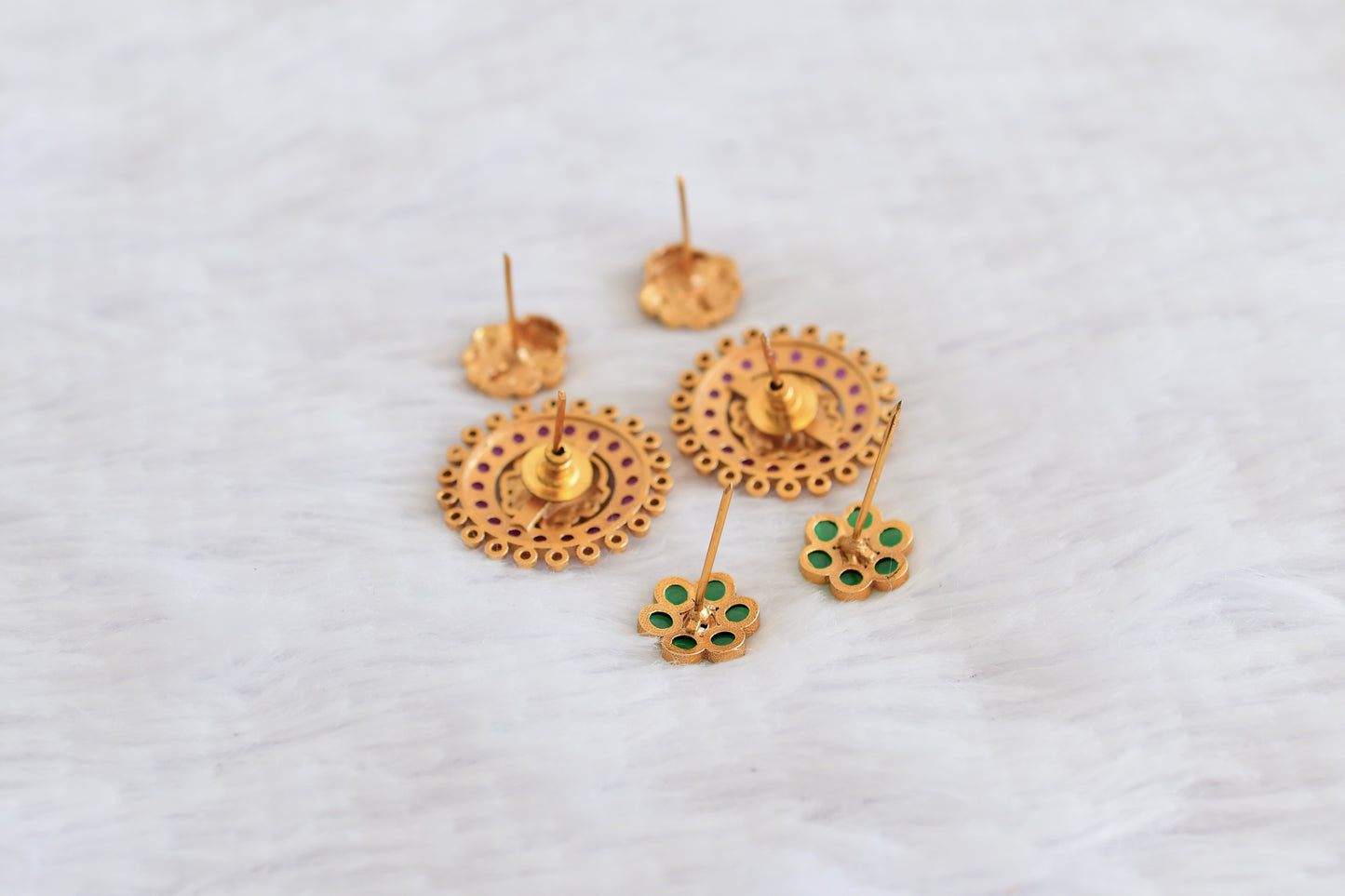 Matte finish cz pink-green peacock lakshmi flower changeable stud/earrings dj-52988