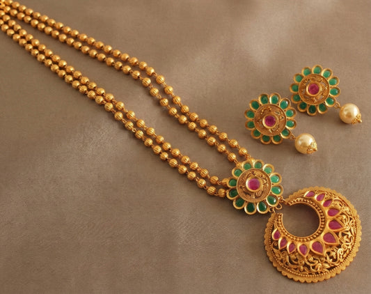 Matte Finish Ruby-emerald Bali Necklace Set-dj07727