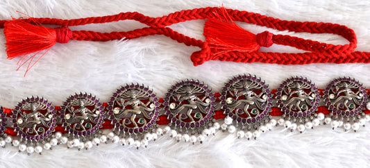 Black finish precious kemp-green-white pearl Shri Natarajar waist band dj-52272