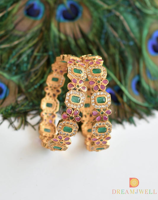 Matte finish cz ruby-green-white floral bangles(2.6) dj-52200