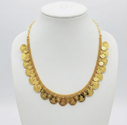 Gold tone kerala style double layer lakshmi coin necklace dj-51728