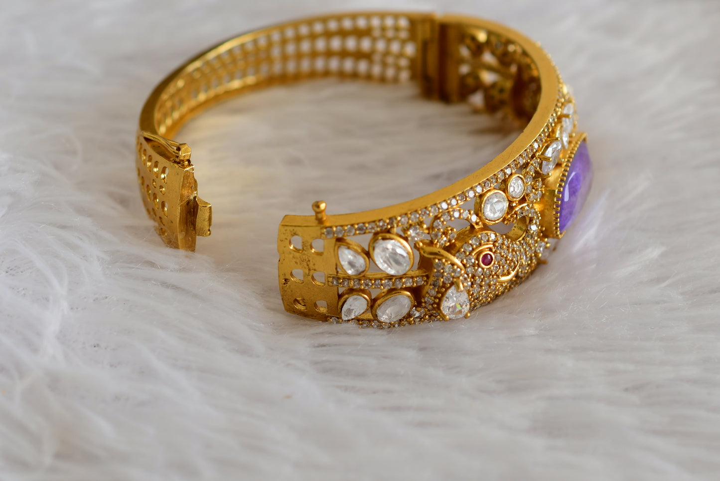 Antique gold tone cz moissanite purple elephant kada dj-51776