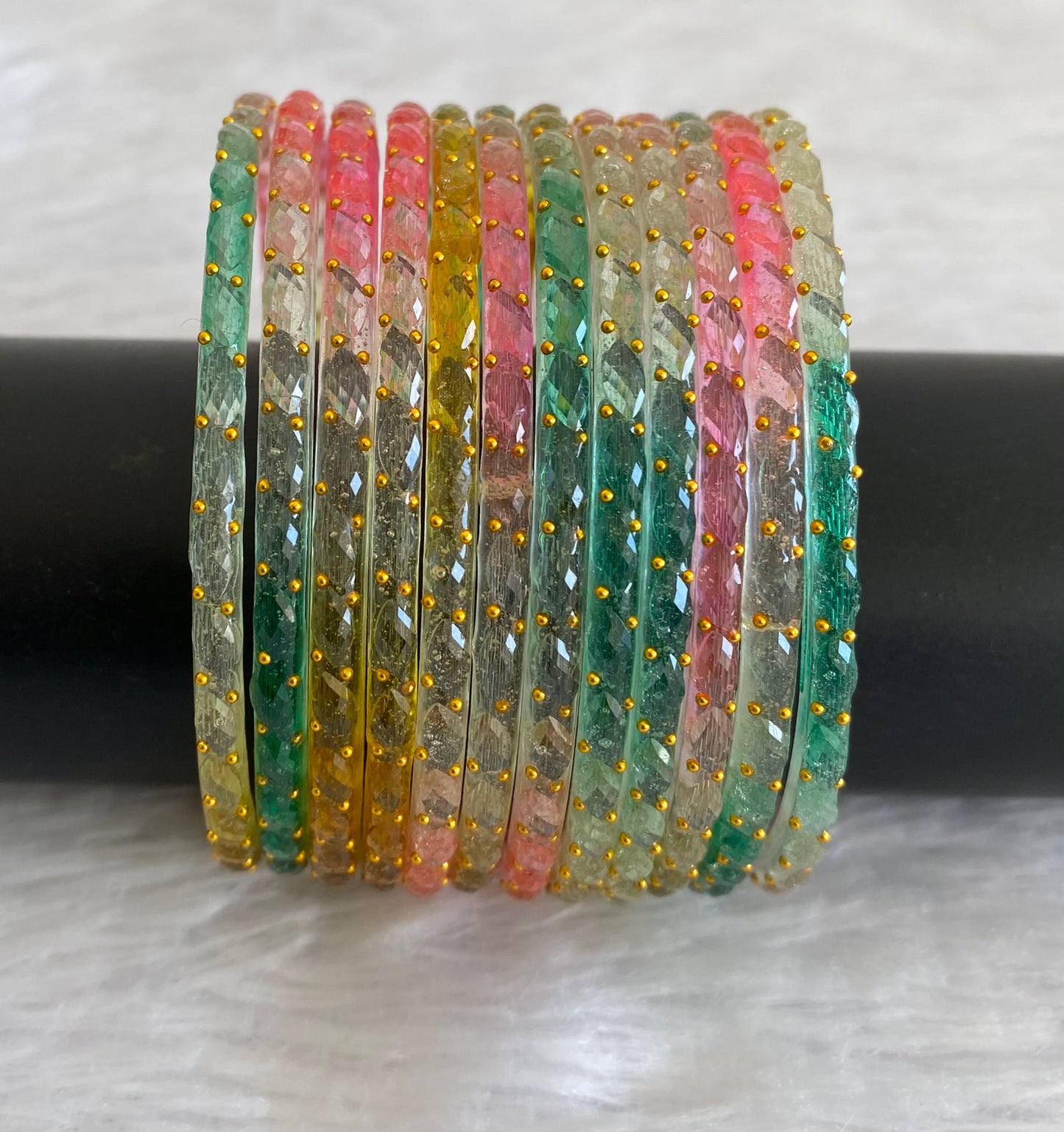 Set of 12 multi color glass bangles(2.8) dj-52877