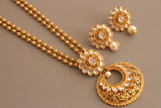 Matte finish white flower bali necklace set-dj07790