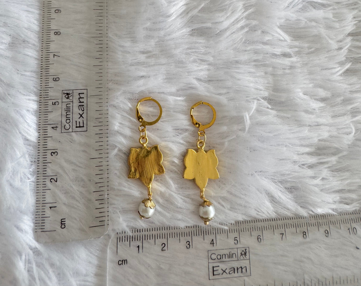 Gold tone pink-green-white kundan jadau lotus hook earrings dj-51561