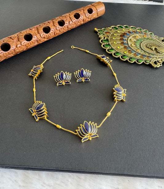 Matte finish Blue lotus enamel necklace set dj-52112