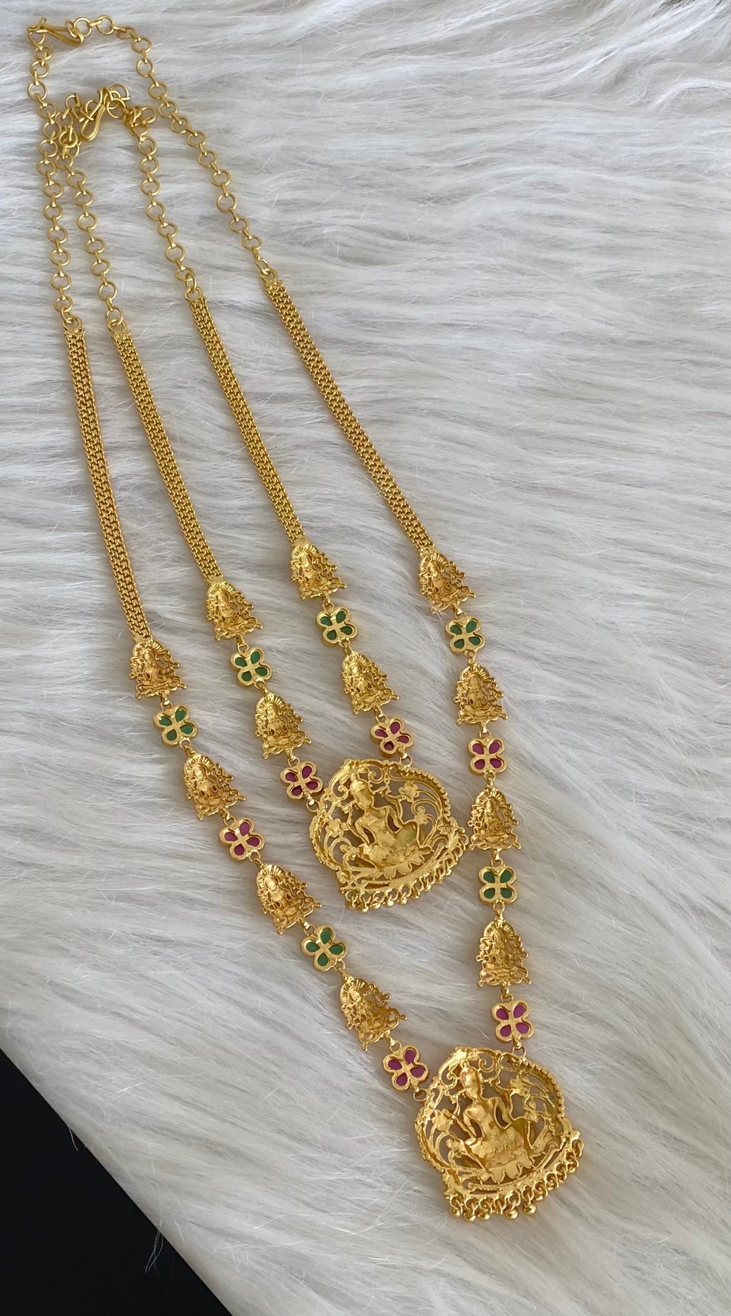 Gold tone kemp-green stone lakshmi combo set dj-54296