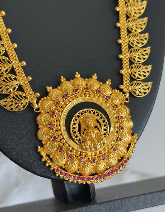 Gold tone pink-green mango-Lakshmi Kerala style haar dj-51626