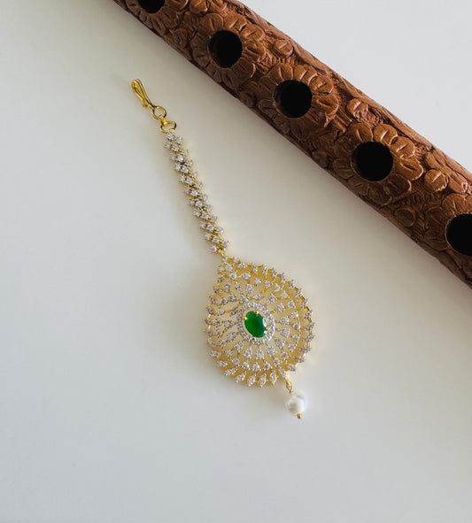 Two tone cz-emerald thilak stone tikka dj-51364