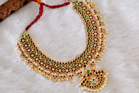 Gold tone precious kemp-green-white pearl mango big necklace dj-52261