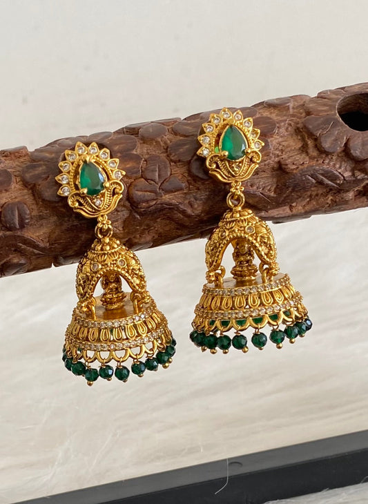 Matte finish white-green elephant Lakshmi jhumkka dj-53573