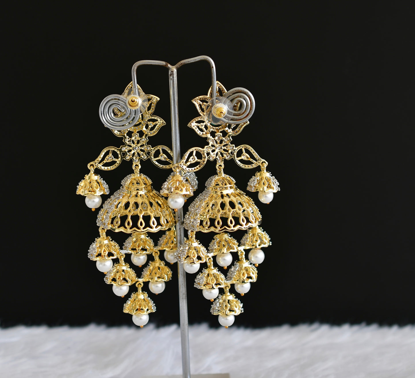 Two tone peacock green pearl long jhumkka/earrings dj-52564