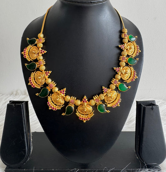 Gold look alike pink-green mango kerala style necklace dj-51320