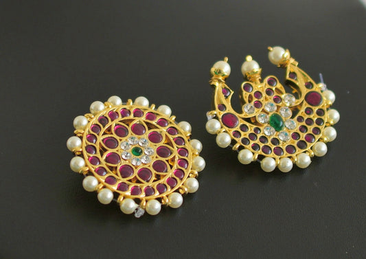 Gold tone real kemp-green sun moon hair jewel dj-45728