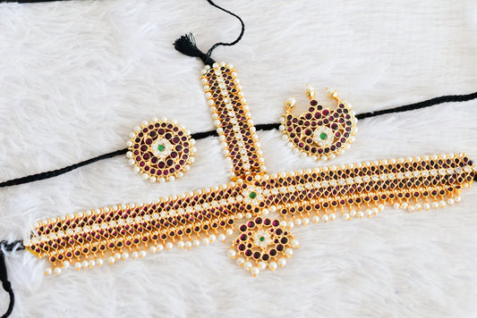 Gold tone precious kemp-green-white pearl head set with sun moon dj-52526