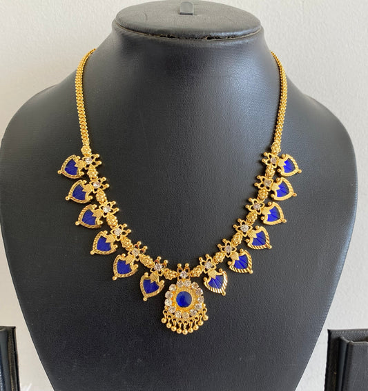 Gold tone white-blue palakka necklace dj-53061