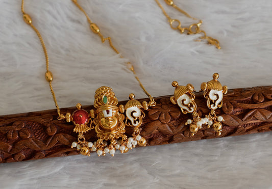 Matte finish Shri Thirumal Nama-Shanku-Chakra Meenakari necklace set dj-51825