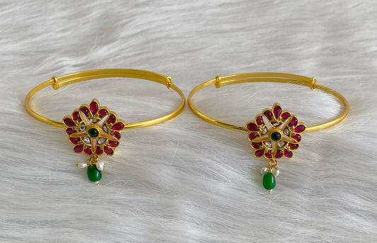 Gold tone kundan jadau kemp-green-white baju band dj-53840