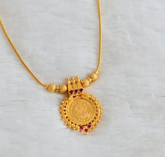 Gold tone AD pink lakshmi round necklace dj-50587