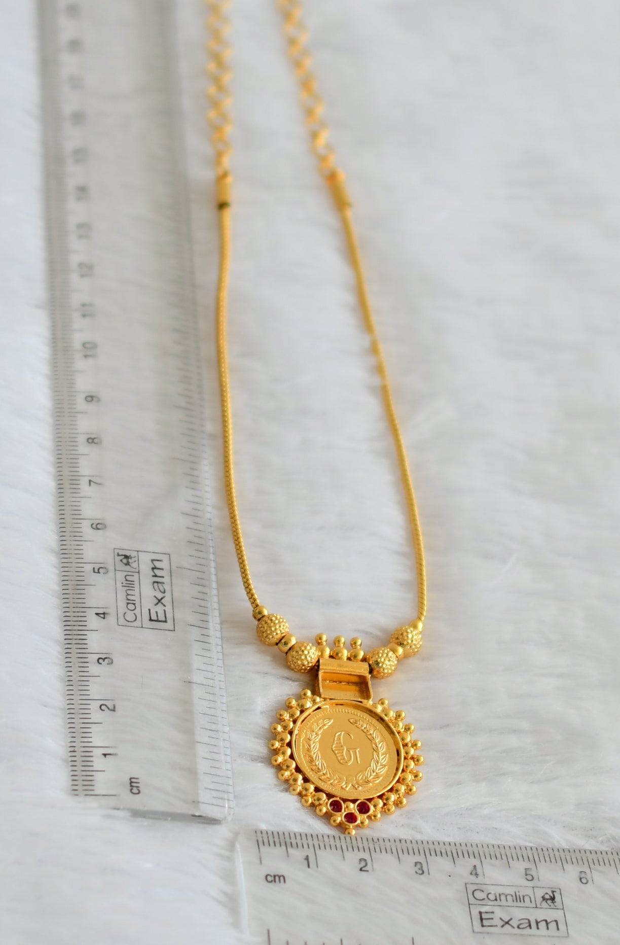 Gold tone AD pink lakshmi round necklace dj-50587