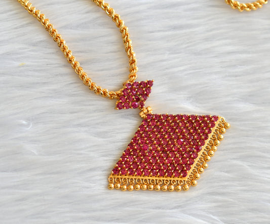 Gold tone 24 inches chain with pink pathakkam pendant dj-43626