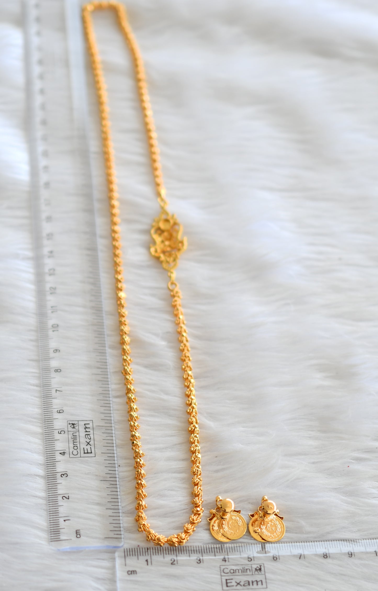 Gold tone cz white lakshmi mugappu set dj-43624