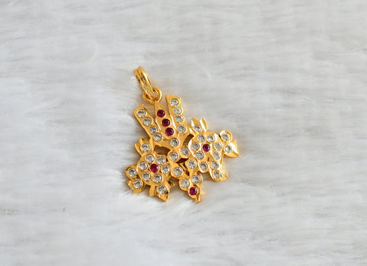 Gold tone AD pink-white-Thirumal Nama shanku-chakra pendant dj-46953